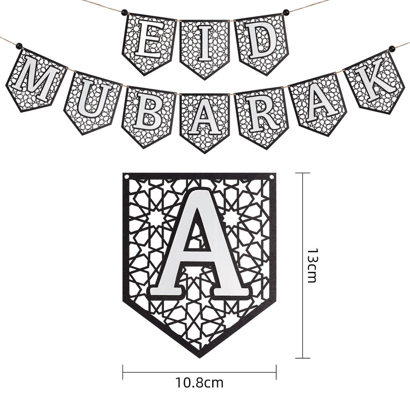 Eid Mubarak Wooden Banner - Black and white