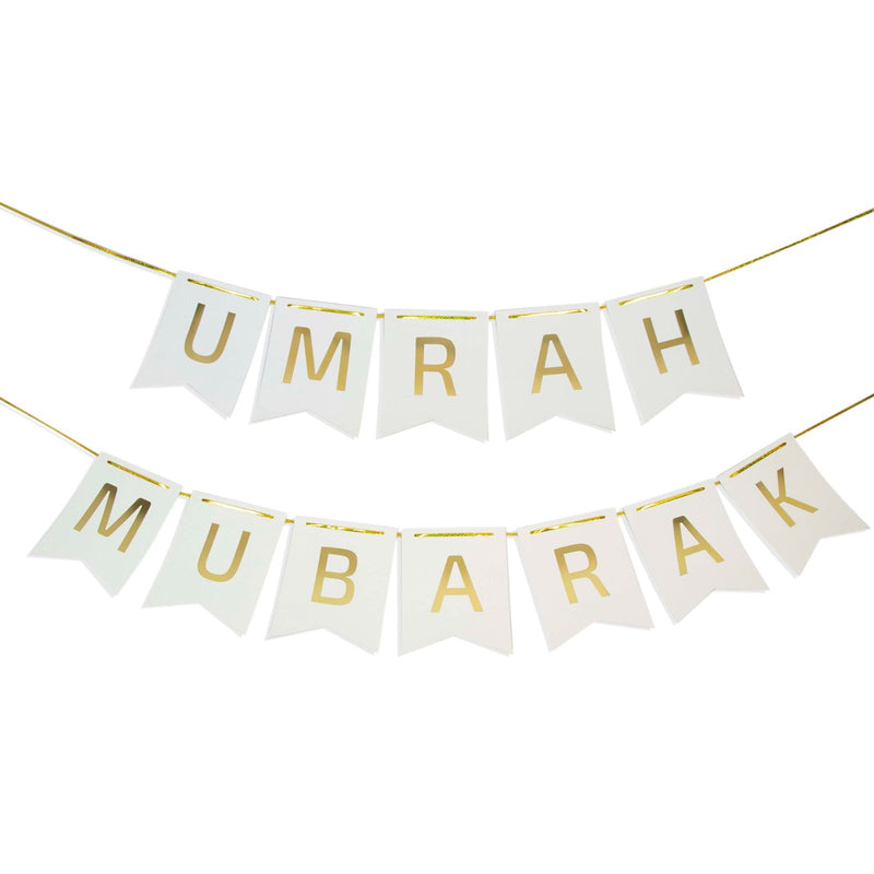 Umrah Mubarak Gold Foiled Banner - White