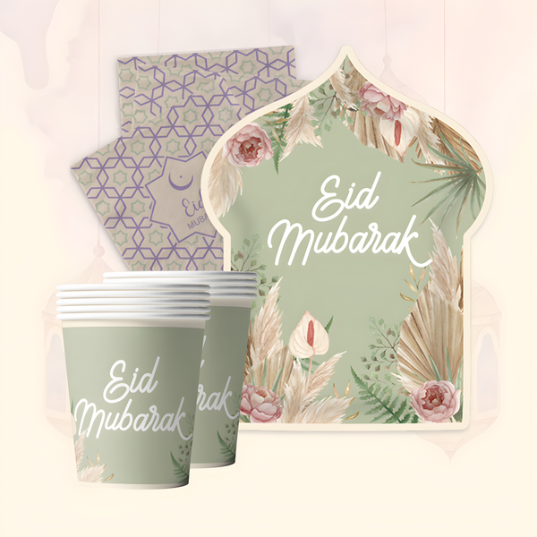 Botanical Eid Mubarak Tableware set - Green