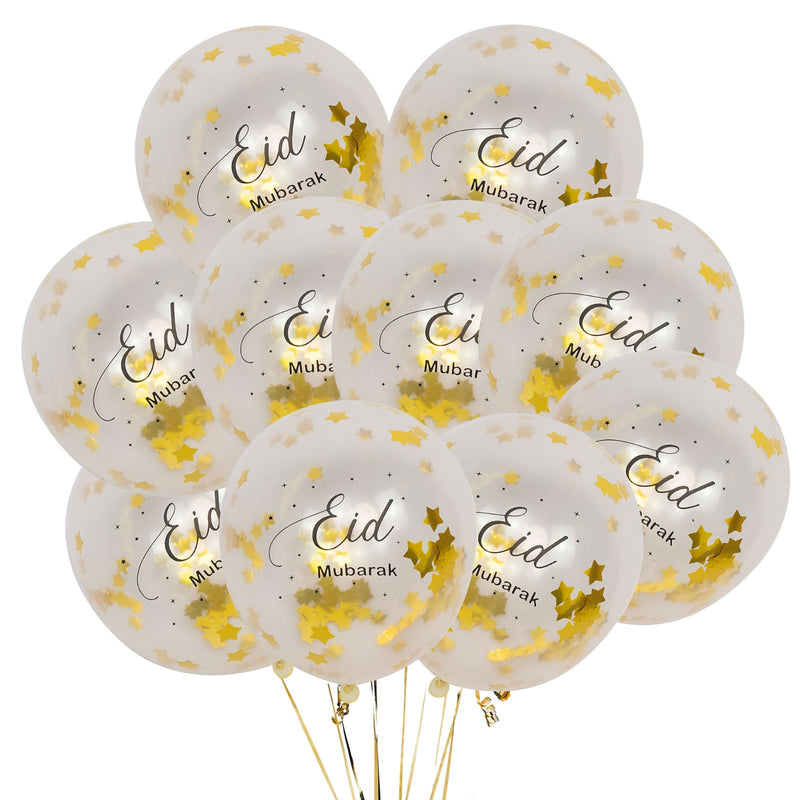 Eid Mubarak - Gold Star Confetti Balloons