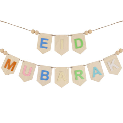 Eid Mubarak Wood Banner - Pastle Colour