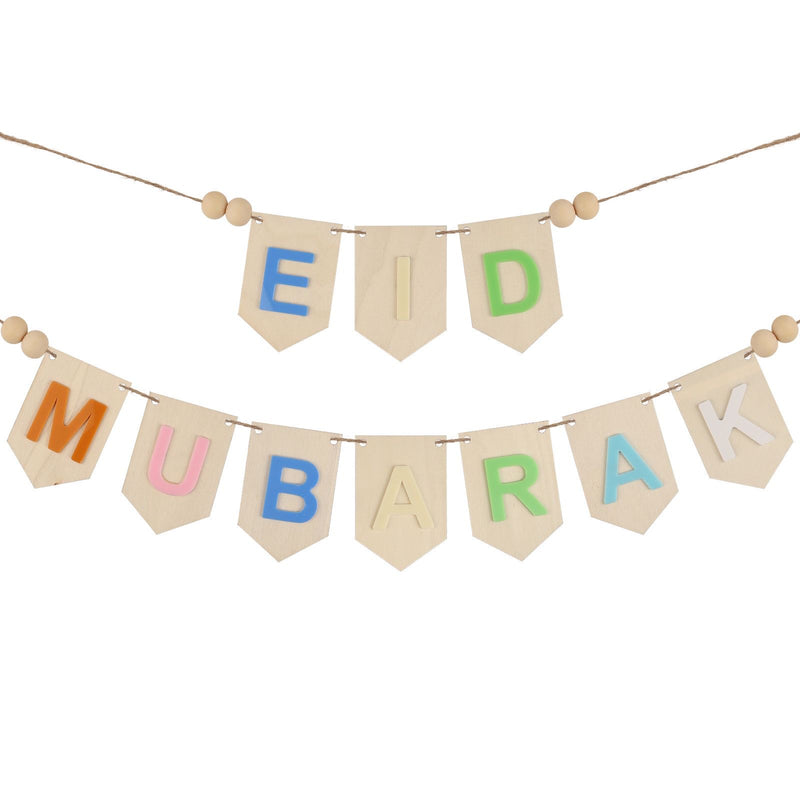 Eid Mubarak Wood Banner - Pastle Colour