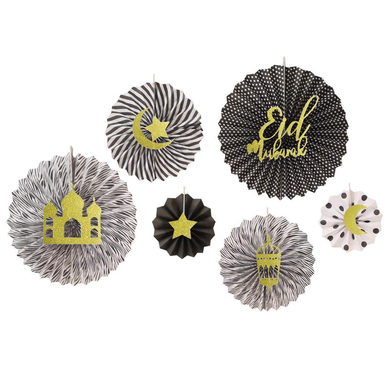 Eid Paper Fan Set  - Black  And gold