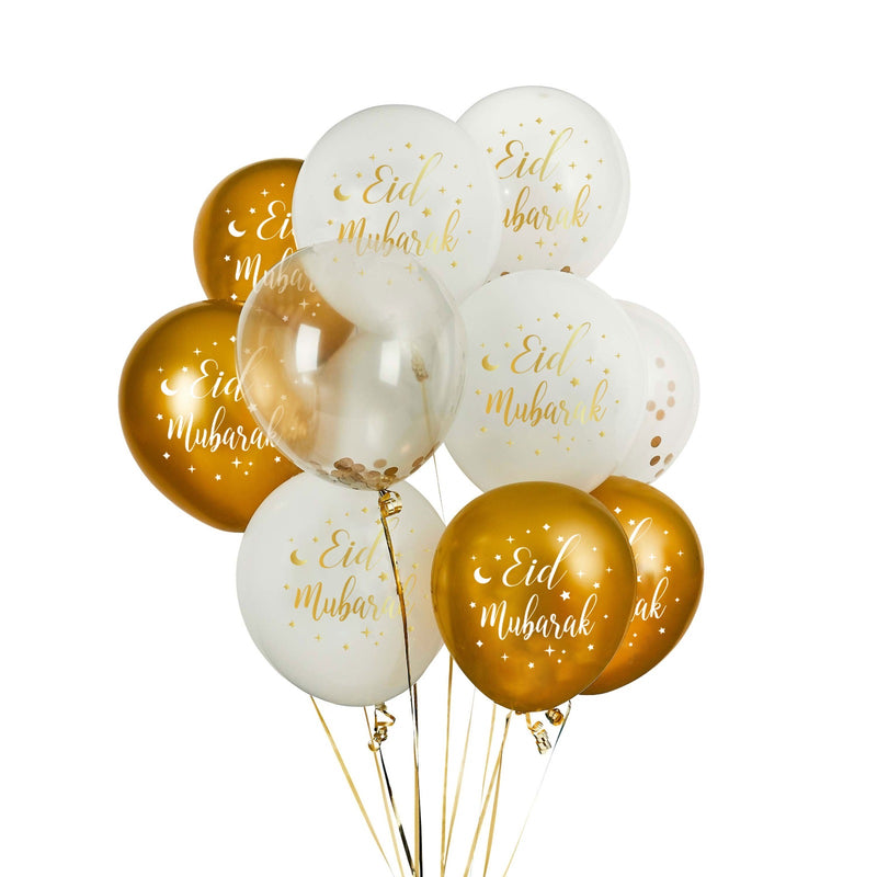 Eid Mubarak Balloons Set - White and Gold