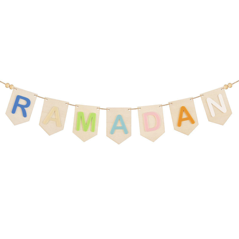 Ramadan Wood Banner with pastel acrylic lettering